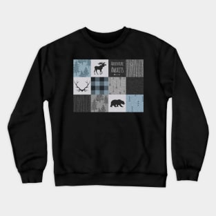 Adventure Awaits Patchwork - Blue, Grey and Black Crewneck Sweatshirt